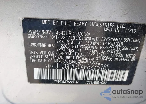 2014 Subaru Xv Crosstrek 2.0I Limited из США, поврежденный, VIN JF2GPAGC4E8235785